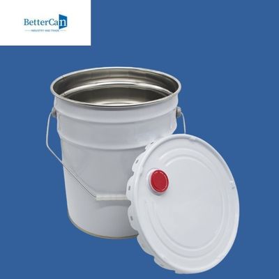 Okrągłe metalowe wiadro na farbę o pojemności 20 l, białe na zewnątrz, z metalową osłoną